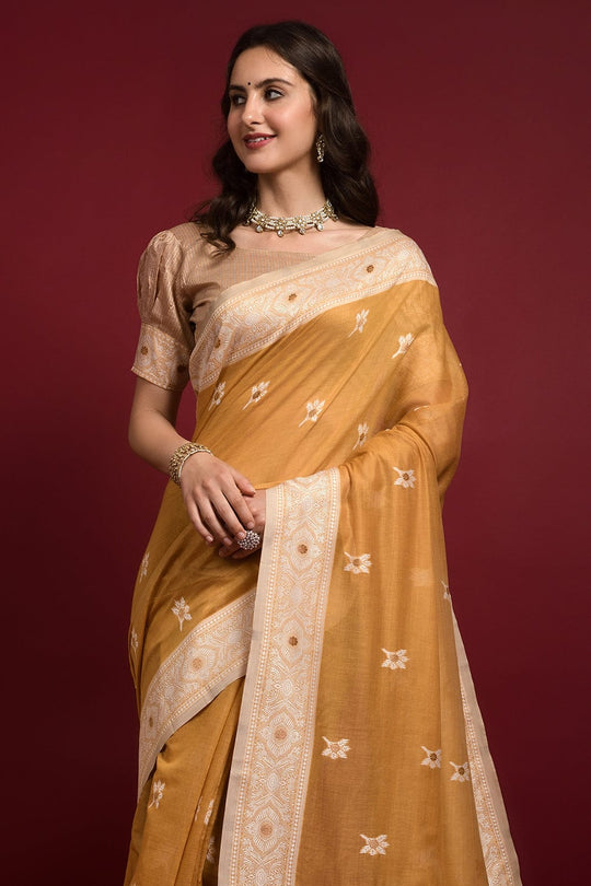 yellow chanderi saree
