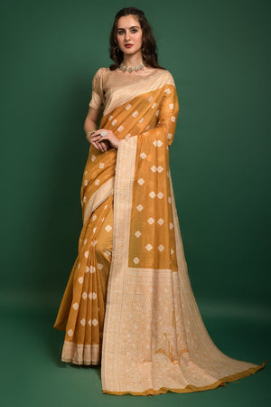 yellow chanderi saree