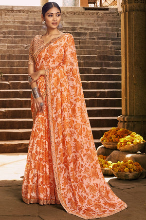 Apricot Orange Chiffon Saree