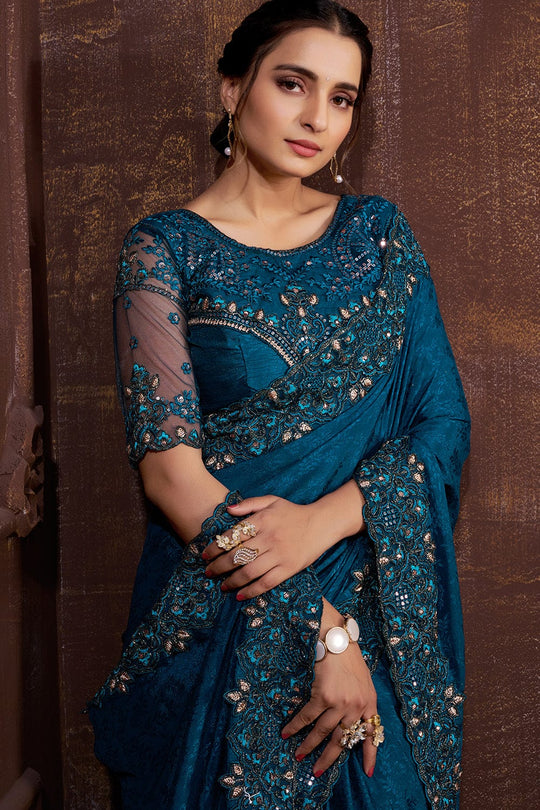 blue chiffon saree