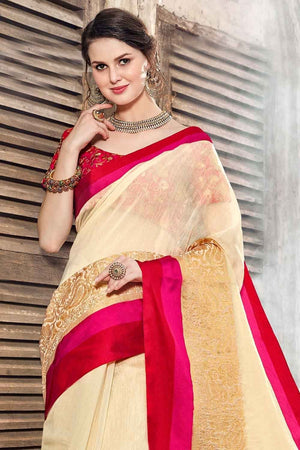 Beautiful Cream Chiffon Saree