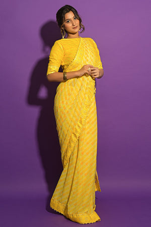 Canary Yellow Chiffon Saree