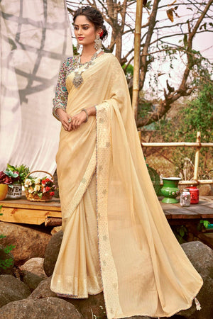 Champagne Beige Chiffon Saree