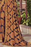 Chiffon Saree Denim Blue With Orange Prints Printed Chiffon Saree saree online