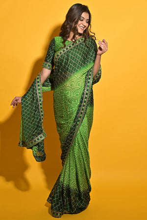 Green Dual Tone Chiffon Saree