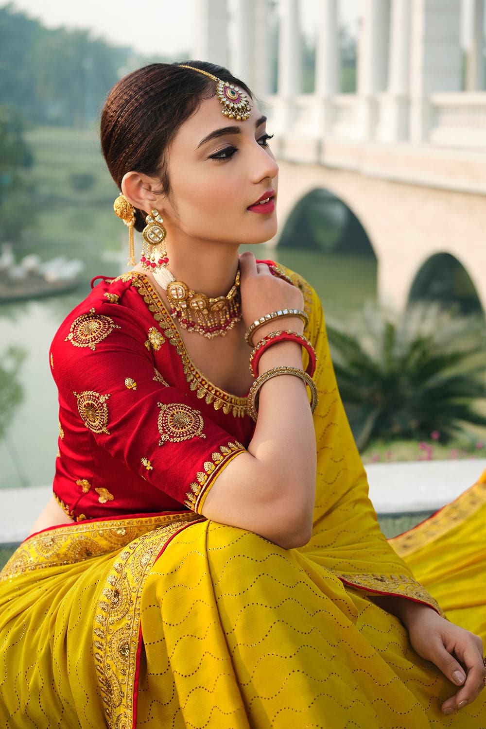 New trend designer green color heavy work bridal saree online