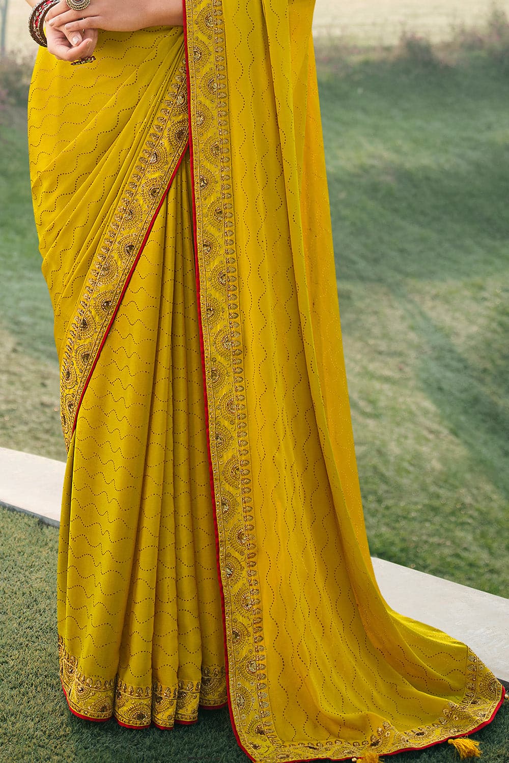 Devnaagri - Gurleen Gambhir in Lemon Yellow Georgette Saree