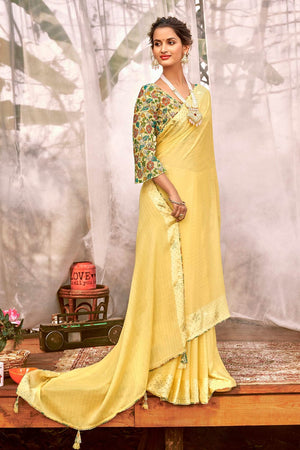 Lemon Yellow Chiffon Saree