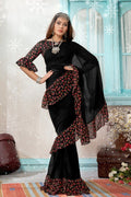 Chiffon Saree Pitch Black Chiffon Ruffle Saree saree online