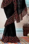 Chiffon Saree Pitch Black Chiffon Ruffle Saree saree online