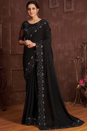 Raven Black Chiffon Saree