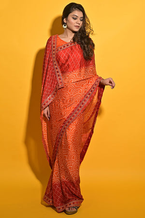 Red Orange Dual Tone Chiffon Saree