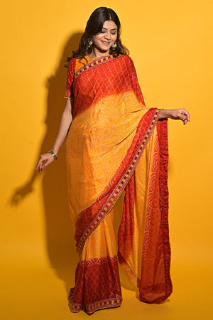 Red Yellow Dual Tone Chiffon Saree