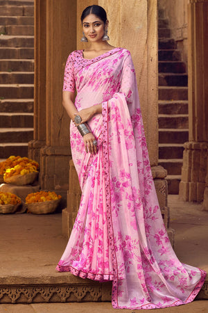Rose Pink Chiffon Saree