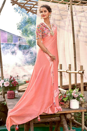 pink chiffon saree