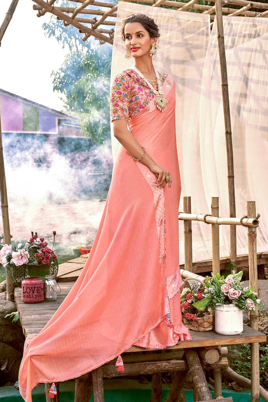 pink chiffon saree