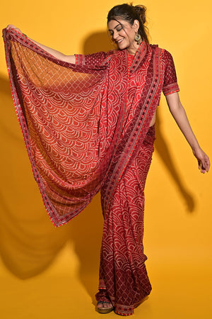 Rosewood Maroon Chiffon Saree