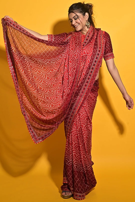maroon chiffon saree