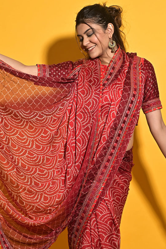 Rosewood Maroon Chiffon Saree
