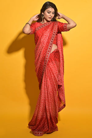 Scarlet Red Chiffon Saree