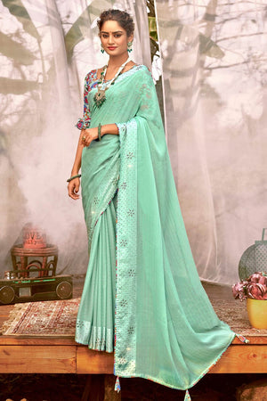 Seafoam Green Chiffon Saree