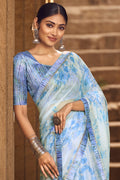 blue chiffon saree