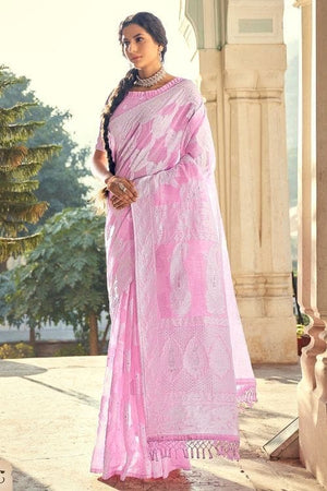Carnation Pink Chikankari Saree