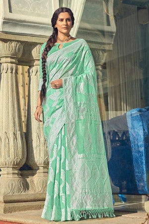 Light Aqua Green Chikankari Saree