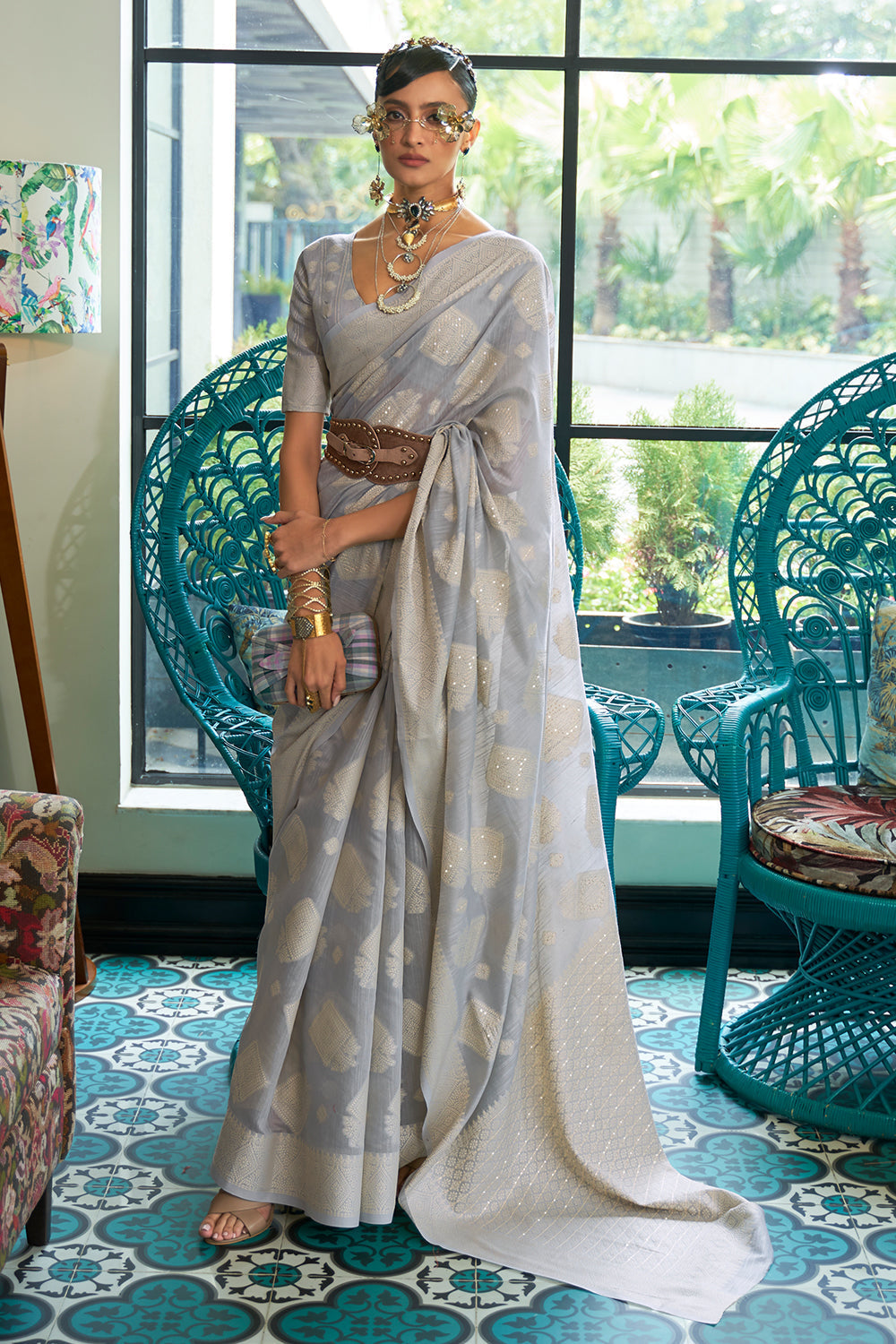 Buy Peach Chikankari Cotton Saree Online at Jaypore.com