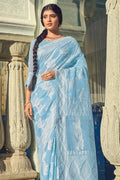 Chikankari Saree Sky Blue Chikankari Saree saree online