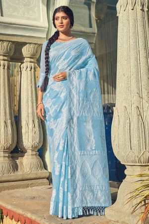 Sky Blue Chikankari Saree