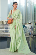 green chikankari saree