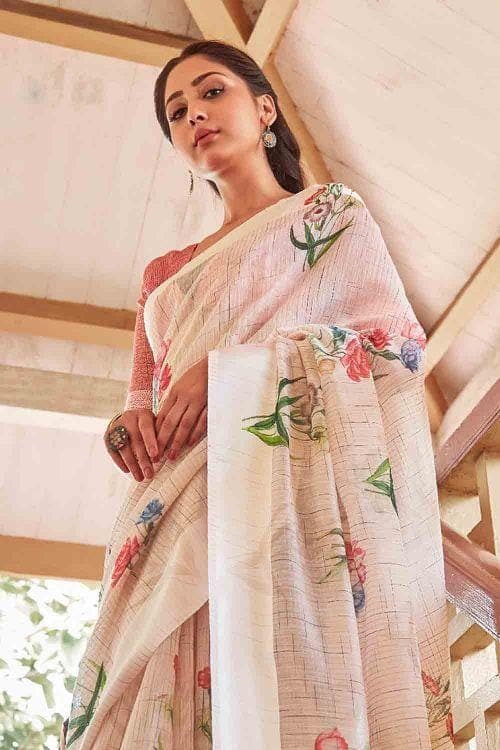 Cotton Linen Saree Alabaster White Cotton Linen Saree saree online