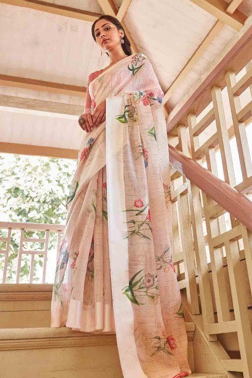 Cotton - Linen Saree Alabaster White Cotton - Linen Saree saree online