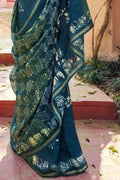 Cotton - Linen Saree Bahama Blue Zari Woven Cotton Linen Saree saree online