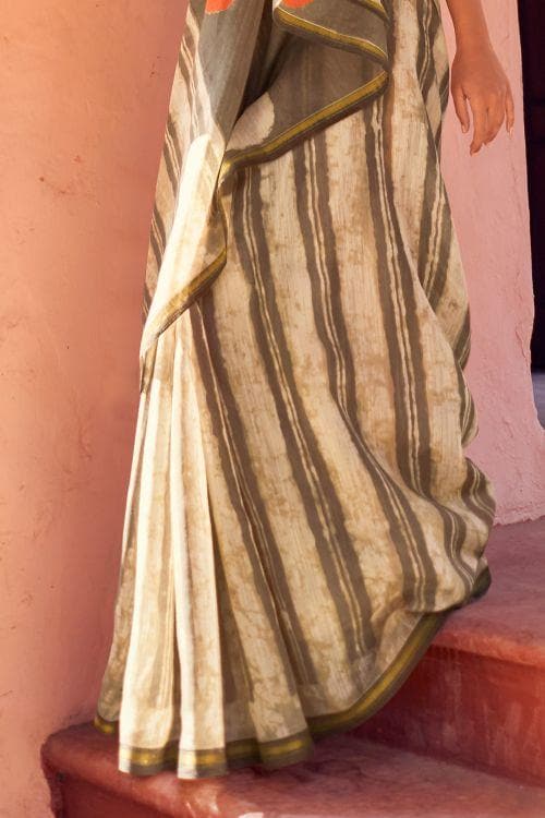 Cotton - Linen Saree Beige White Zari Woven Cotton Linen Saree saree online