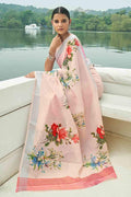 Cotton - Linen Saree Blush Pink Digital Printed Cotton - Linen Saree saree online