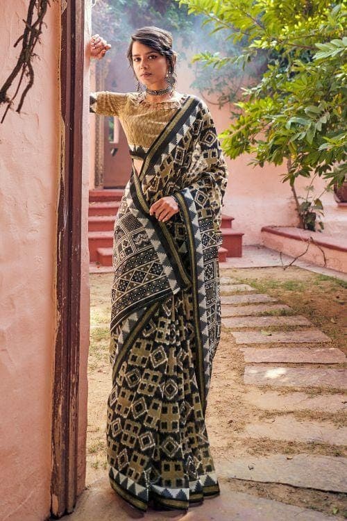 Cotton - Linen Saree Charcoal Black Zari Woven Cotton Linen Saree saree online
