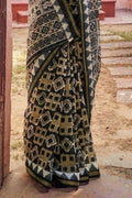 Cotton - Linen Saree Charcoal Black Zari Woven Cotton Linen Saree saree online