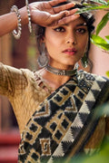 Cotton - Linen Saree Charcoal Black Zari Woven Cotton Linen Saree saree online