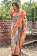 grey linen saree online 