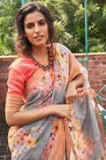 grey linen saree