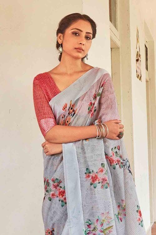 Cotton Linen Saree Cloud Grey Cotton Linen Saree saree online