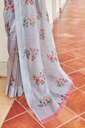 Cotton - Linen Saree Cloud Grey Cotton - Linen Saree saree online