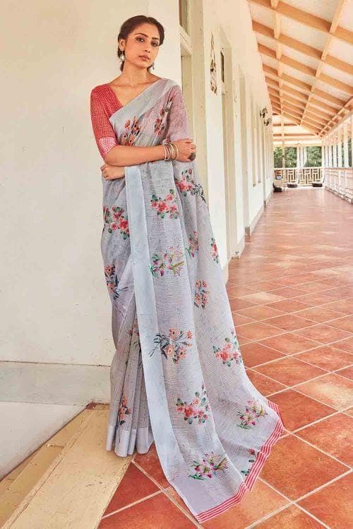 Cotton - Linen Saree Cloud Grey Cotton - Linen Saree saree online