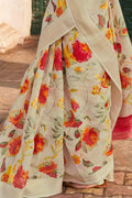 Cotton - Linen Saree Cream White Cotton - Linen Saree saree online