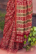 Cotton - Linen Saree Crimson Red Zari Woven Cotton Linen Saree saree online