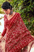 Cotton - Linen Saree Crimson Red Zari Woven Cotton Linen Saree saree online