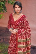 Cotton Linen Saree Crimson Red Zari Woven Cotton Linen Saree saree online