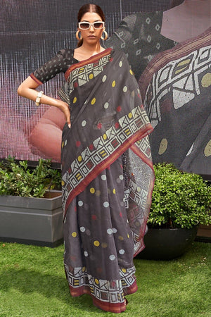 Dove Grey Cotton Linen Blend Saree